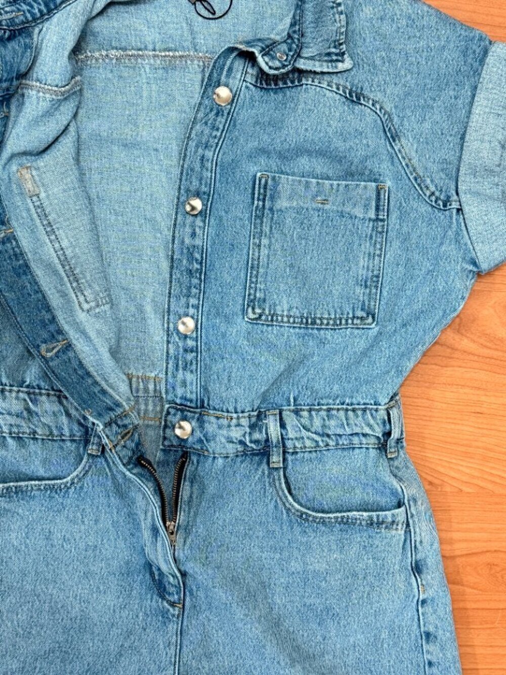 Zara Denim Romper M Button Front Utility Short Sleeve sz M - Picture 7 of 7
